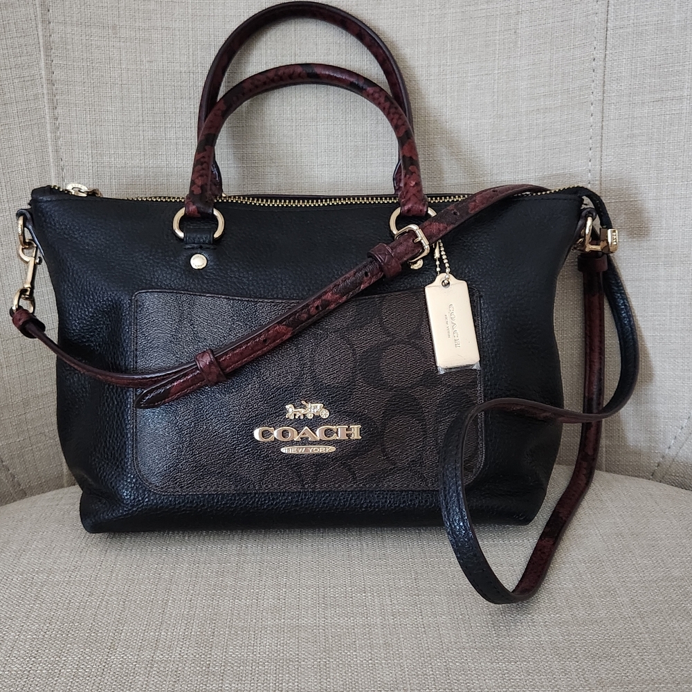NWOT Coach Mini Emma Signature Python Accent Leather Satchel Crossbody🔥 F34281